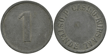 Ливан 1 жетон 1920? казино KURSAAL d'OSTENDE цинк 98-846