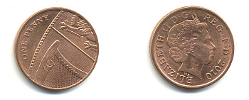 Великобритания 1 пенни 2010 Елизавета II (1952-2022) KM 1107, Spink B6 сталь плакированная медью 177-1232