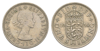 Великобритания 1 шиллинг 1954 Елизавета II (1952-2022), Английский герб KM 904, Spink 4147 медно-никель 4156-411