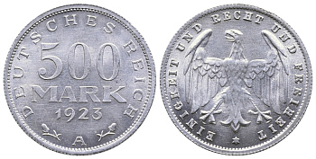 ГЕРМАНИЯ 500 МАРОК 1923 А KM 36, J. 305 алюминий 4380-616