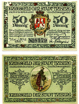 ТРИБЕРГ 50 пфеннигов 1918 (1921) 25 июля 1918, НОТГЕЛЬД, ЗЕМЛЯ БАДЕН-ВЮРТЕМБЕРГ Grabowski T24.3 бумага 2195-4-2-1