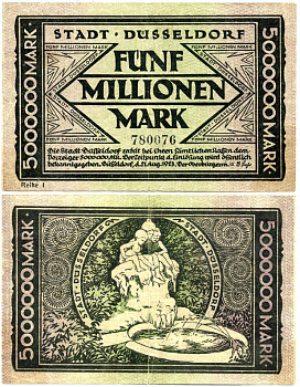 Германия, Дюссельдорф 5000000 марок 1923 нотгельд, первый выпуск   бумага   435-6-1-1