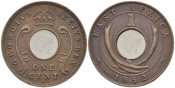 Британская Восточная Африка 1 цент 1952 H, Георг VI (1936-1952) KM 32 бронза 113-326