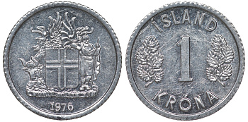 Исландия 1 крона 1976 KM 23 алюминий 4124-269