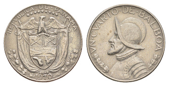 Панама 1/4 бальбоа (25 сентесимо) 1970 KM 11.2a медь плакированная медно-никелем 4642-645