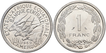 Экваториальные Африканские штаты, Камерун 1 франк 1969 антилопы KM 6 алюминий UNC 4142-531