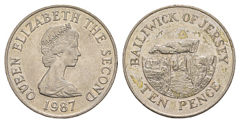 Джерси 10 пенсов 1987 Ла-Хуг-Би, Елизавета II (1952-2022) KM 57.1 медно-никель  aUNC  4660-233