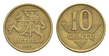 Литва 10 центов 1997 KM 106 никель латунь 4647-951