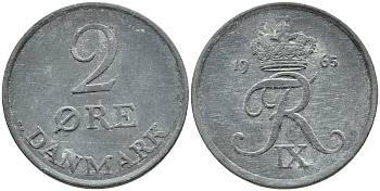 ДАНИЯ 2 ЭРЕ 1965 C;S, ФРИДЕРИК IX (1947-1972) KM 840.2 цинк 26-651