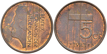Нидерланды 5 центов 1983 Беатрикс (1980-2013) KM 202 бронза 4573-421