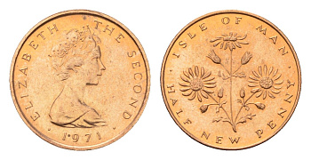 Остров Мэн 1/2 нового пенни 1971 Елизавета II (1952-2022) KM 19 бронза PROOF 4127-543