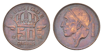 Бельгия 50 сантимов 1998 Belgique, Бодуэн I (1951-1993) KM 148 бронза 4705-249