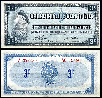 Канада купон на 3 цента 1961 Canadian Tire бумага 2195-18-3-1