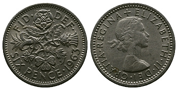 Великобритания 6 пенсов 1963 Елизавета II (1952-2022) KM 903, Spink 4149 медно-никель 4381-769