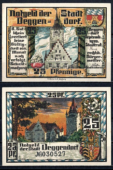 Деггендорф (Бавария) 25 пфеннигов 1920 Mehl Grabowski D8.5a бумага UNC (пресс) 7555-59-2-1