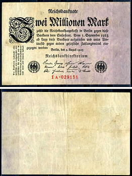 Германия 2000000 марок 1923 Pick 103 (3) бумага 7553-32-2-2