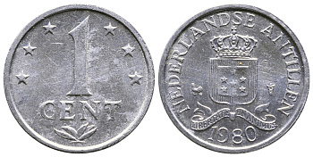 Нидерландские Антилы 1 цент 1980 Беатрикс (1980-2013) KM 8а алюминий 4383-126
