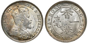 Гонконг 10 центов 1902 Эдуард VII (1901-1910) KM 13 серебро UNC 91-813