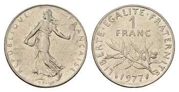 Франция 1 франк 1977 KM 925 никель 186-311