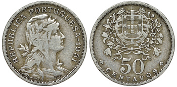 Португалия 50 сентаво 1951 KM 577 медно-никель 51-3342