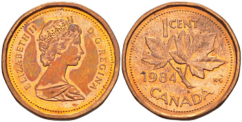 КАНАДА 1 ЦЕНТ 1984 КЛЕНОВЫЙ ЛИСТ, ЕЛИЗАВЕТА II (1953-) KM 132 бронза 66-926