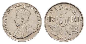 Канада 5 центов 1922 Георг V (1910-1936) KM 29 никель 4655-441
