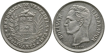 Венесуэла 5 боливаров 1973 Симон Боливар KM 44 никель 4521-1124
