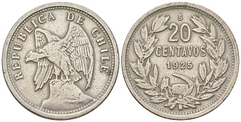 Чили 20 сентаво 1925 KM 167 медно-никель 4513-1041
