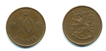 Финляндия 10 пенни 1919 KM 24 медь 41-1247
