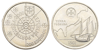 Португалия 200 эскудо 2000 Флорида KM 730 медно-никель UNC 4677-623