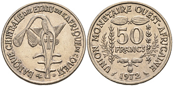 Валютное сообщество стран Западной Африки 50 франков 1972  KM 6 медно-никель    4595-724