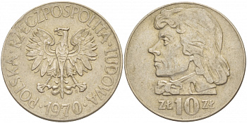 Польша 10 злотых 1970 MW, Тадеуш Костюшко (1746-1817) KM 50а медно-никель 4539-927