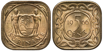 Суринам 5 центов 1966 KM 12.1 никель-латунь UNC 4118-615