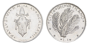 Ватикан 1 лира 1977 KM 116 алюминий UNC 4632-869