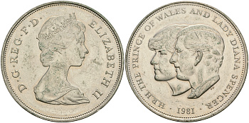 Великобритания 25 пенсов 1981 Королевская свадьба принца Чарльза и леди Дианы, Елизавета II (1952-2022) KM 925, Spink 4229 медно-никель 4364-3912