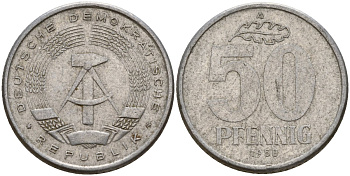 ГДР 50 пфеннигов 1958 A KM 12.1 алюминий 4156-443