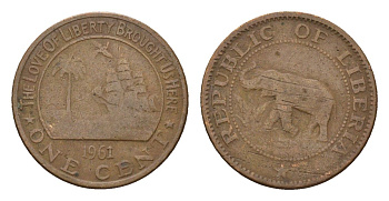 Либерия 1 цент 1961 KM 13 бронза 4640-632