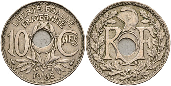 Франция 10 сантимов 1935 KM 866a, Le Franc 138.3 медно-никель 4143-1025