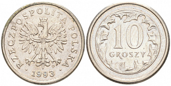 ПОЛЬША 10 ГРОШЕЙ 1993 MW KM 279 медно-никель 4516-212