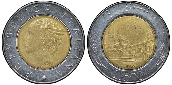 Италия 500 лир 1992 R, Квиринальский дворец KM 111 биметалл 4122-136