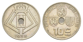 Бельгия 10 сантимов 1938 Belgique - Belgie, Леопольд III (1934-1951) KM 112 никель латунь 4169-614
