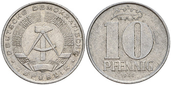ГДР 10 пфеннигов 1965 A KM 10 алюминий 27-344