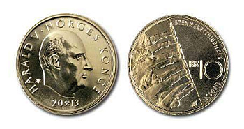 Норвегия 10 крон 2013 100 лет избирательному праву KM 488 медно-цинк-никель UNC 95-356
