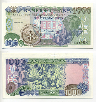 Гана 1000 седи 2001 алмазы, сбор урожая какао Pick 32g бумага UNC (пресс) 6278-64-2