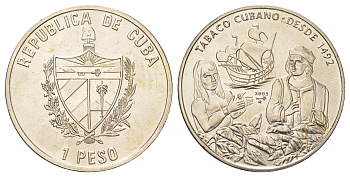 Куба 1 песо 2005 кубинский табак KM 865 медно-никель  UNC  00-00