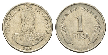 Колумбия 1 песо 1974 Симон Боливар KM 258 медно-никель 4579-842