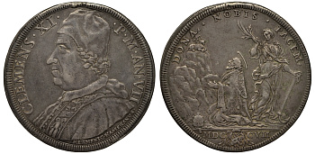 Ватикан 1 пиастр ANN VI (1705/1706) Климент XI, Святая Дева, даруй на мир Dav. 1437, Muntoni 35 серебро 10-005-33