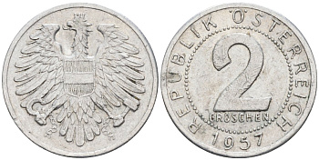 Австрия 2 гроша 1957 KM 2876 алюминий 4594-317