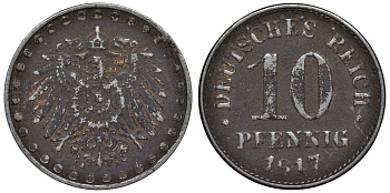 Германия 10 пфеннигов 1917 A KM 20, J. 298 железо 4119-222