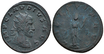 Римская Империя антониниан 270 Клавдий II Готский, IMP CLAVDIVS AVG, бюст императора / LAETITIA AVG, Летиция, персонификация Веселья, Рим RIC 56 биллон 1073-25-52